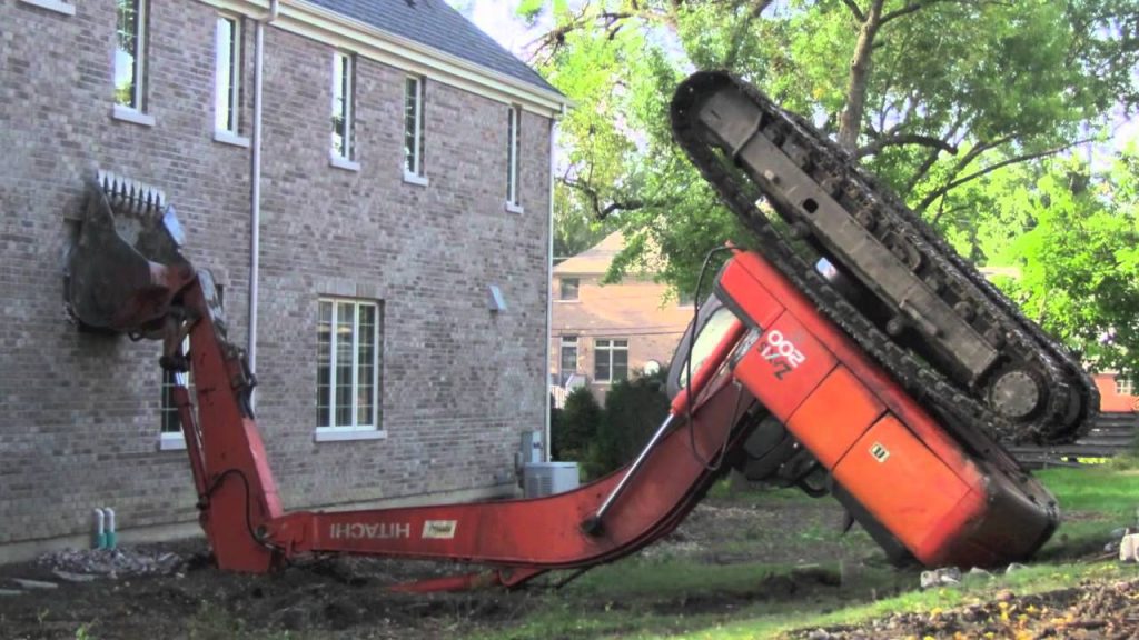 Excavator tipped over