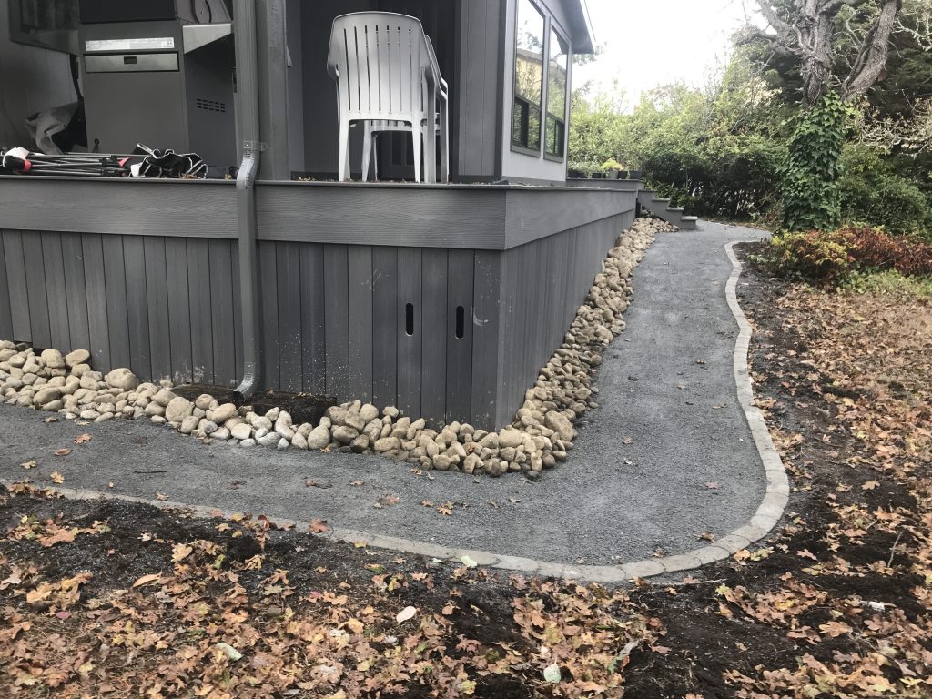 Curved Gravel Pathway with Edging and River Rock 2