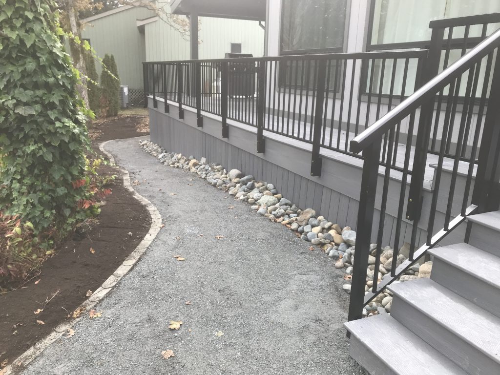 Curved Gravel Pathway with Edging and River Rock Back
